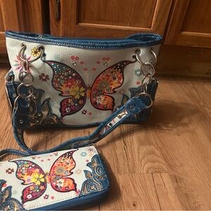 Colorful Butterfly Embroidered Shoulder Bag Set